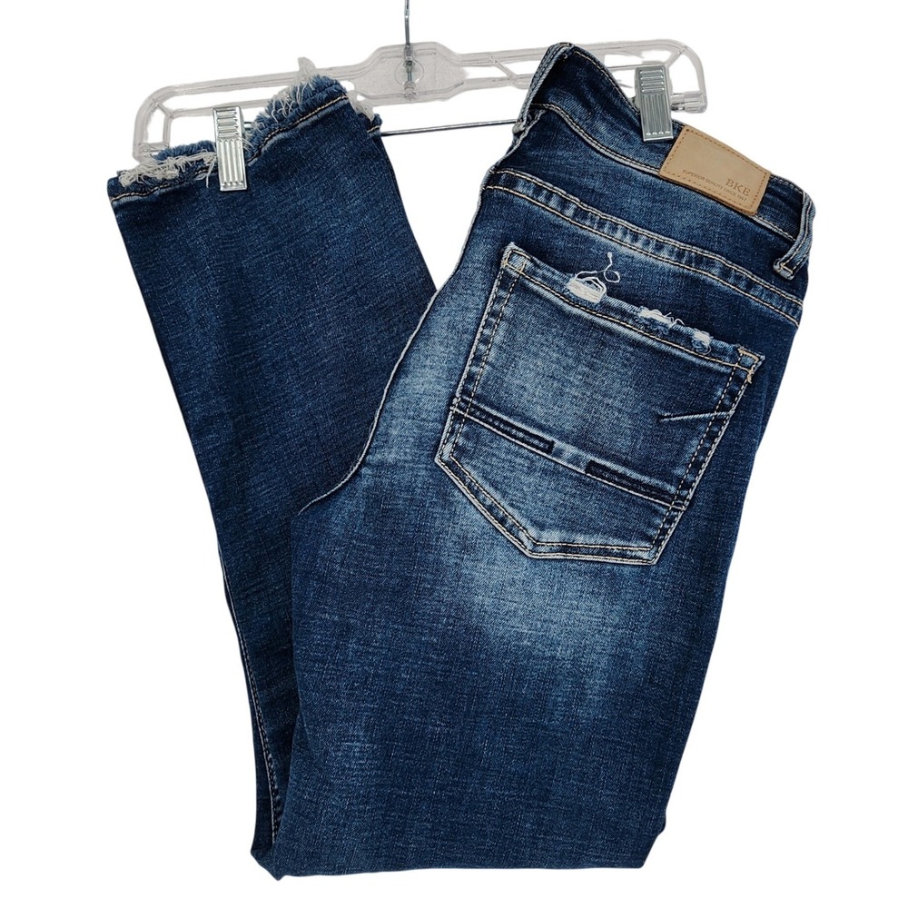 BKE 26 Blue Payton Universal Fit Mid Rise Straight Leg Frayed Hem Casual Denim